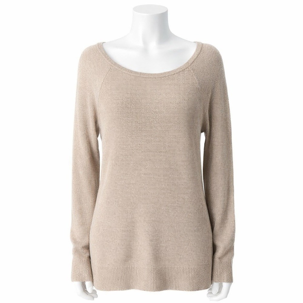 American Eagle Waffle Knit Sweater Small Tan Gray Pullover Lightweight Stretch‎